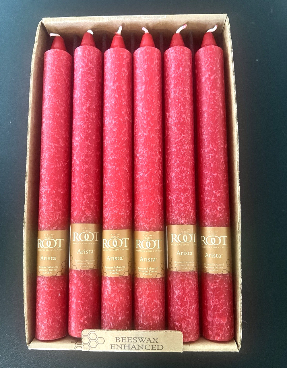 Root Beeswax Arista Taper Candles (12) RED 9” Tall Candles Unused VTG NIB NEW
